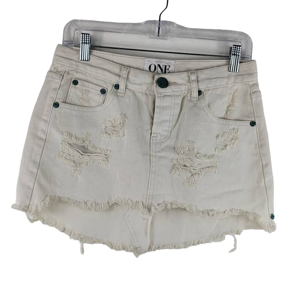 One By One Teaspoon Junk Yard White Turquoise Button Fly Frayed Hem Skirt 25